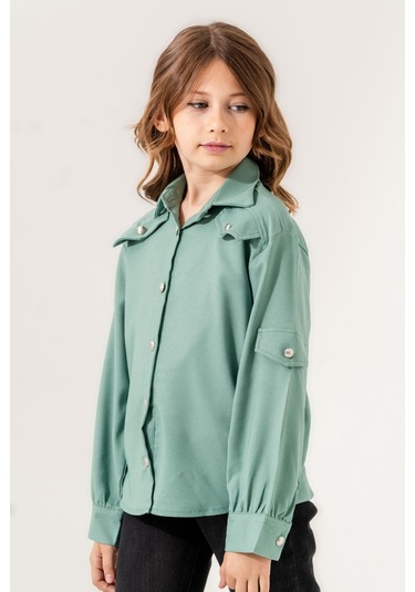 Kız Çocuk Cep Süslü Gömlek 3140 Yeşil