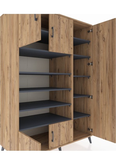 Kronos Dolap 11 Raflı 5 Kapaklı 132x59x195 Çam-çam/antrasit Çam