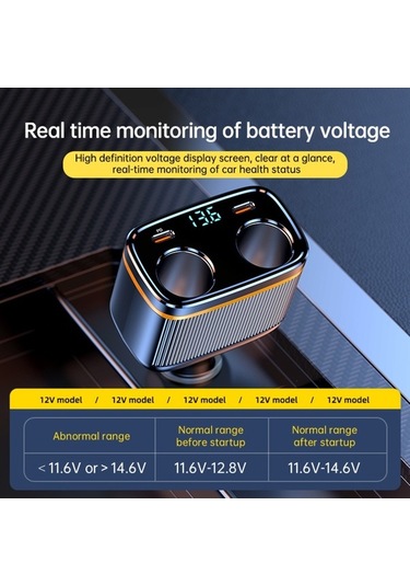 Ebitda Araba Şarj Cihazları 2 Soketli Adaptör 145w Güçlü Şarj 12-24v Siyah