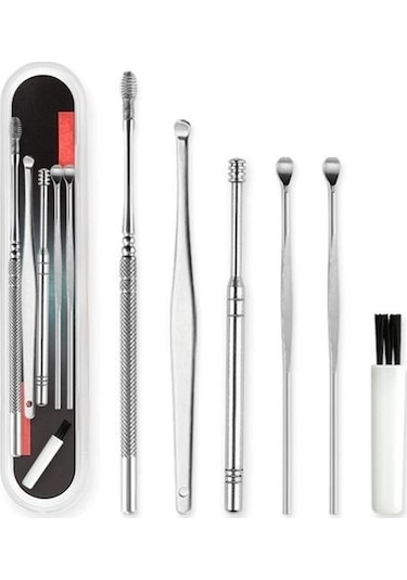 Ollevra 6 Parça Paslanmaz Çelik Kulak Balmumu Toplayıcı Çıkarıcı Temizleyici Bakımı Çubuk Seti Gri