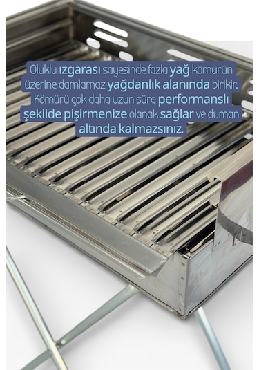 Paslanmaz Çelikten Katlanır Ayaklı Ve 3 Kademeli Mangal 70x40x70c Krom