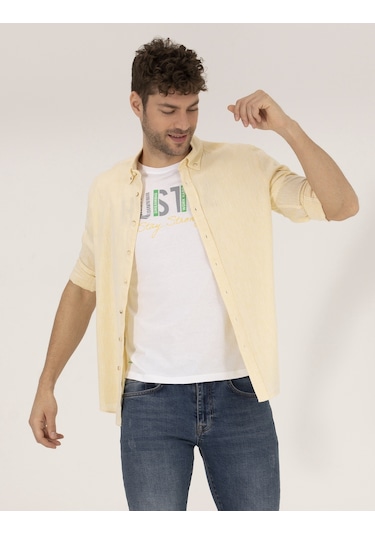 Pierre Cardin Erkek Sarı Gömlek Desenli 50265119-vr044