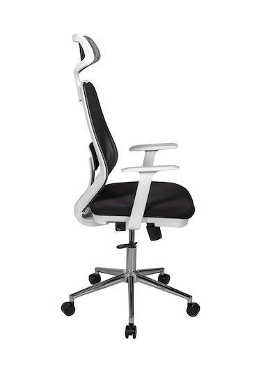 Ofisbazaar Dali Beyaz Fileli Yönetici Koltuğu Ergonomik Başlıklı Ofis Koltuğu Siyah Fileli Siyah