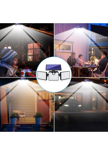 Fortunelane 266 Led 3 Kafa Duvar Lambası, İnsan Algılama + Işık Kontrolü, Ip65 Su Geçirmez Bahçe Aydınlatması, 400lm Güneş Enerji