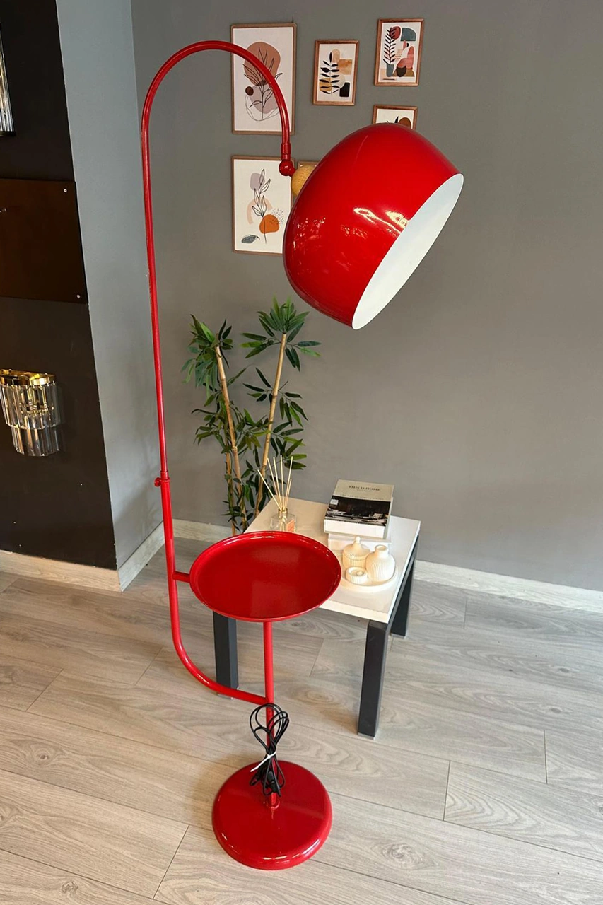 Lambader Kırmızı Hareketli Başlık Sehpalı Modern Dekoratif Metal Oturma Odası Çalışma Odası Zemin Kırmızı