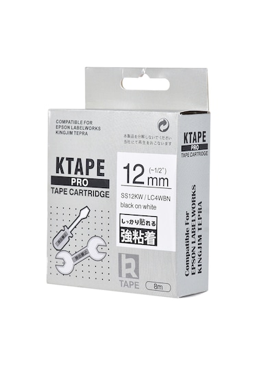 Singree 12mm X 8m Siyah Yazı Beyaz Arka Plan Etiket Bandı - Ss12kw Modeli, Plastik Malzeme, Etiket Makinesi İçin Uyumlu 1 Adet