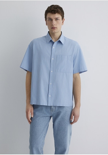 Mavi Oversize Kısa Kol Mavi Erkek Gömlek M0211487-83767 Mavi