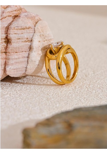 Eetit Parlak Aaa Kübik Zirkonya Paslanmaz Çelik Altın Renk Pvd Kaplama Yüzük Mizaç Moda Kadın Moda Parmak Takı Hediye 6 Altın