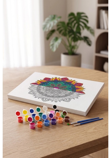 Detaylı Yuvarlak Mandala Ahşap Boyama Seti 40x50 Cm