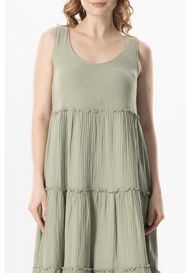 Kolsuz Artemis Oval Yaka Yıldız Baskılı Midi Boy Müslin Yazlık Elbise Zeytin Yeşili Zytnysl Zeytin Yeşili