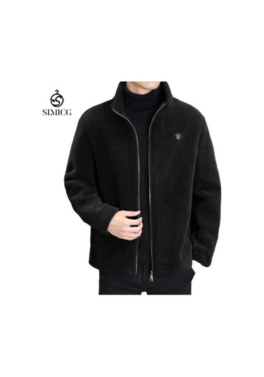 Erkek Kışlık Polar Astarlı Ceket, Sonbahar Ve Kış Kalınlaştırılmış Sıcak Günlük Giyim, Erkek Dış Giyim Siyah