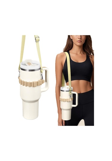 Aubyhe Stanley Bardak İçin Ayarlanabilir Silikon Askılı Kordon - Krem Rengi, Taşıma Kolaylığı Sağlar Haki