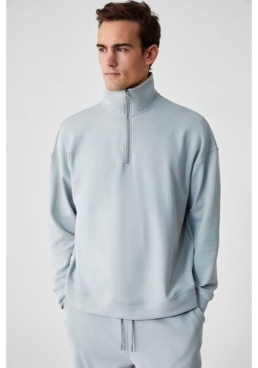 GRIMELANGE Faust Erkek Dik Yaka Oversize Uzun Kol Fermuarlı Beli Lastikli Gri Eşofman Takımı Gri