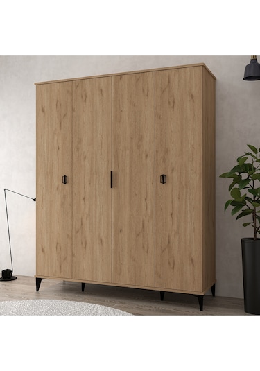 6401 Neva 4 Kapılı 200 Cm Gizli Çekmeceli Gardırop , Elbise Dolabı , Genç Odası Sepet