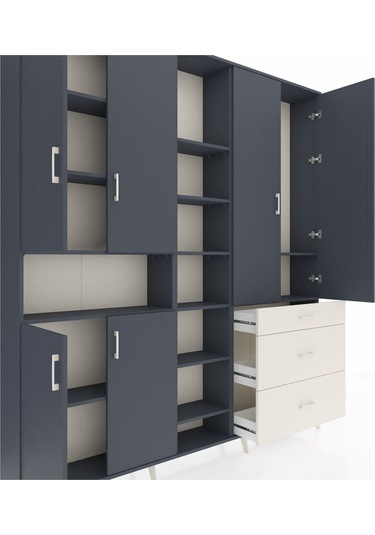 Arges Dolap 13 Raflı 3 Çekmeceli 6 Kapaklı 220x30x243 Antrasit-antrasit/aytaşı Antrasıt/aytası Arges Dolap 13 Raflı 3 Çekmeceli 6 Kapaklı 220x30x243 Antrasit-antrasit/aytaşı Antrasıt/aytası