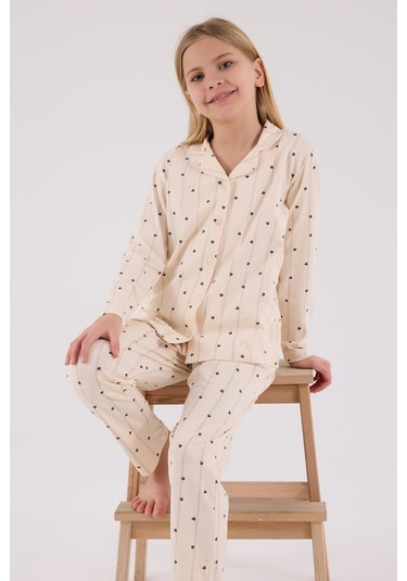 Arnetta Kız Çocuk Gömlek Pijama Krem-1719 KREM
