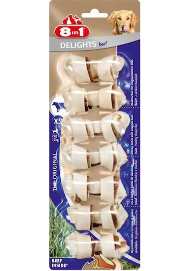 8in1 Delights Bones XS Biftekli Köpek Ödül Kemiği  7'li 84 G