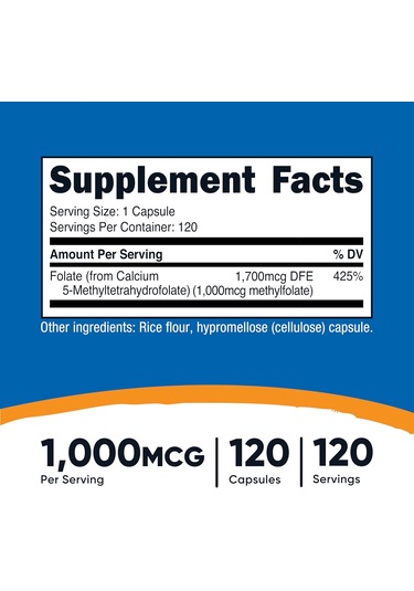 Nutricost Methylfolate Women's Health 1000mcg 120 Vegetarian Caps