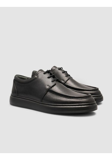Cabani %100 Hakki Deri Bağçıklı Siyah Erkek Günlük Ayakkabı Siyah Floter