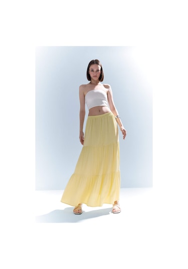 Defacto Yüksek Bel Pamuk Astarlı Krinkıl Viskon Maxi Etek D5033ax25smyl487 Sarı