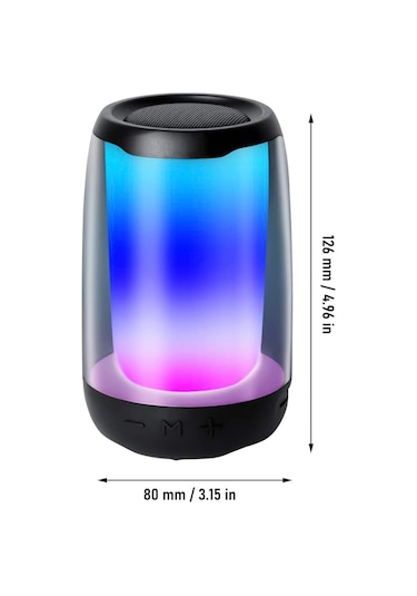 Youtek Siyah Mini Bluetooth Hoparlör, 5w Güç, 1200mah Pil, Renkli Işık Efekti, Düşük Tabanlı Müzik Çalar