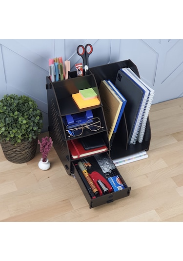 Focus Hexa Çekmeceli A4 Evrak Rafı Masaüstü Organizer Siyah Renk