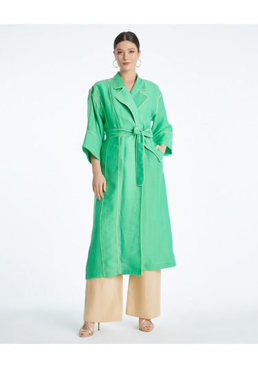 Kadın Biyeli Kap - Bağlama Kemer Detaylı - Modern Ve Şık - Günlük Ve Özel Günlerde Kullanım İçin Kap Yeşil