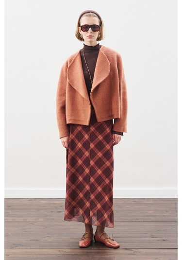 Desenli Tül Etek Kahverengi Ekose Kahverengi Ekose