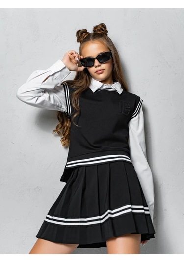 Paleberry Erkek Çocuklar İçin Kore Tarzı Y2k Tarzı Oversize Okul Yeleğ 213561159 Siyah