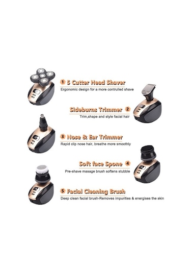 Joyhub Erkek 5'li 1 Arada Elektrikli Tıraş Makinesi 4d Yüzer Kafa Sakal Burun Kulak Saç Trimmer Tıraş Makinesi Yedek Başlığı 92g03g