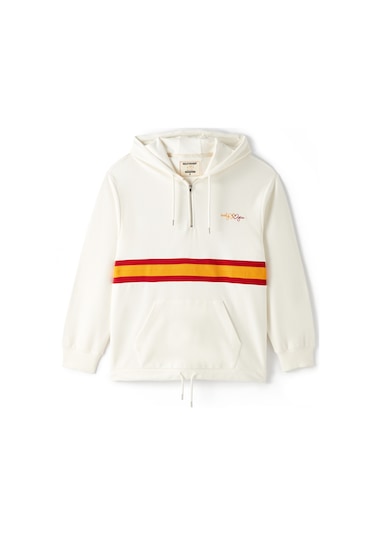 Gsstore X Midground Erkek Fermuarlı Kapüşonlu Sweatshirt E251205 Ekru