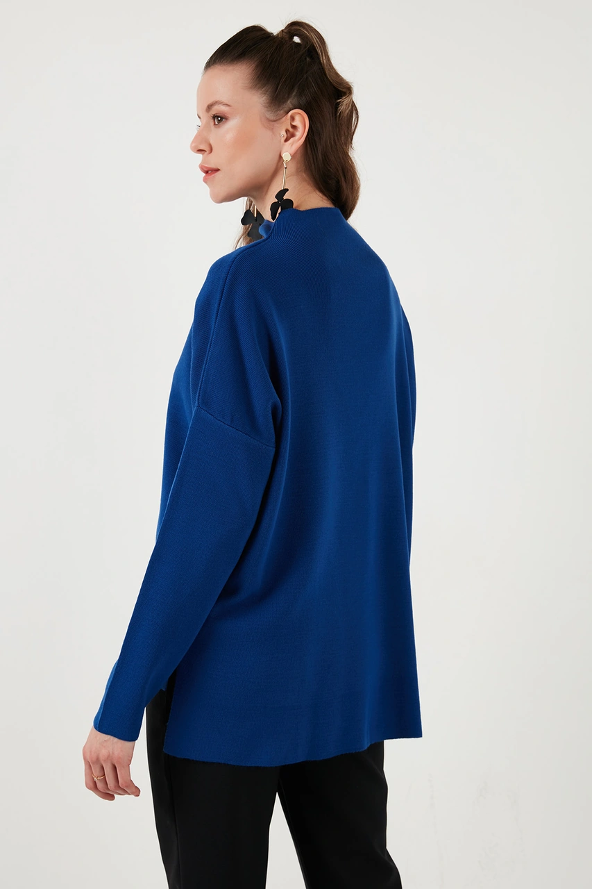 Lela Pamuklu Arkası Uzun Dik Yaka 2'Li Paket Triko Bayan Kazak 4615002S2 Mürekkep-Mor