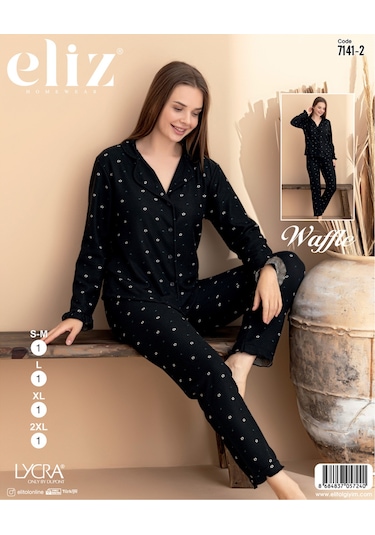 Street Beauty Eliz Waffle Düğmeli Pijama Takım Siyah