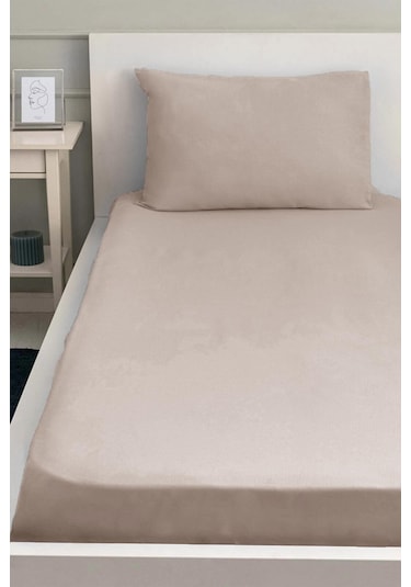 Lastiksiz Dokuma Düz Renk 160x240 Çarşaf Ve Yastık Kılıfı Bej