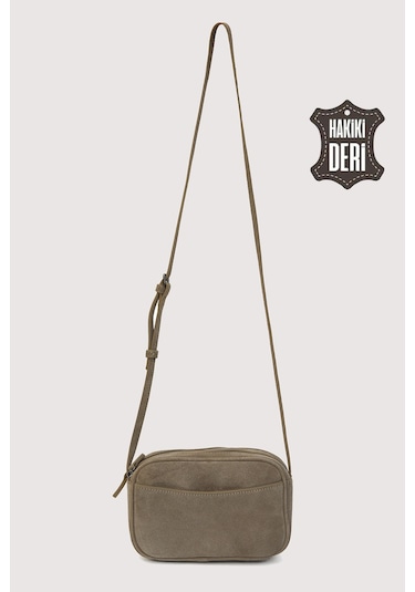 Hakiki Deri Kadın Çapraz Omuz Çantası Vizon Süet Smr8975 Vizon Süet