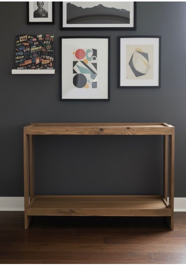 2 Katlı Doğal Ahşap Çok Amaclı Masif Kahve Standı Koyu Meşe Meşe