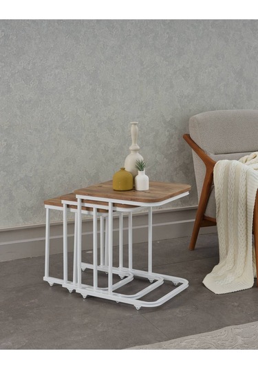 Sehpol Vera Demonte Zigon Sehpa Tekerlekli 3 Lü Beyaz Atlantik Çam