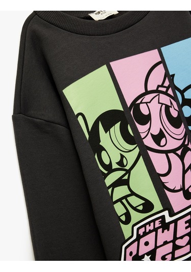 Koton Şardonlu Uzun Kollu Bisiklet Yaka Lisanslı Powerpuff Girls Oversize Sweatshirt Antrasit 6wkg10444ak Antrasit