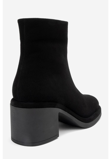 Junae Siyah Süet Hakiki Deri Kadın Kalın Topuklu Bot Siyah
