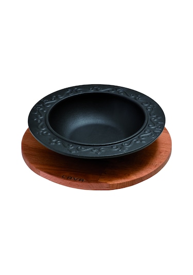 Lava Döküm Yuvarlak Çorba Kasesi Kayın Servis Ahşabı. Çap(Ø)19cm.