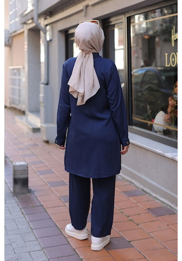 Cep Detaylı Tesettür Lacivert Takım Lacivert