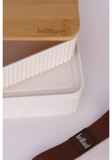 Zebra 2'li Bambu Kapaklı Lunch Box - 0,5 Lt + 0,5 Lt - Saklama Kabı Bej