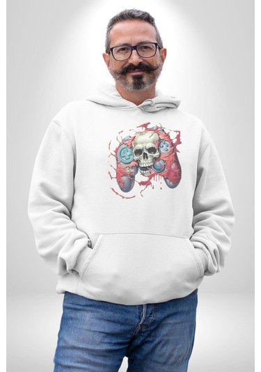 Oyun Kumandası İnsanı Ele Geçirişi Kadın Erkek Beyaz Kapüşonlu Sweatshirt Hoodie Beyaz