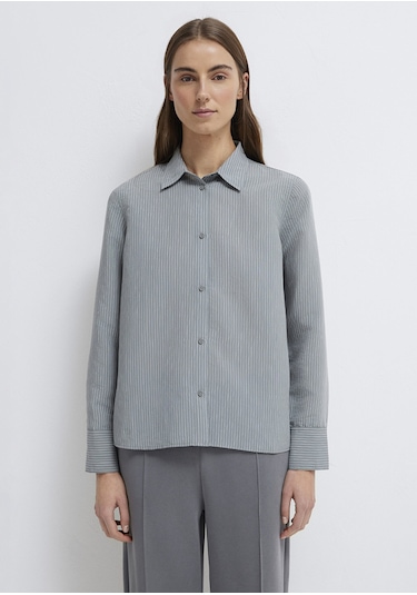 Mavi - Tencel Liyosel Karışımlı Çizgili Gömlek 1211374-88069 Yeşil