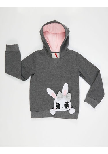 Denokids Şirin Tavşan Kız Sweatshirt Antrasit