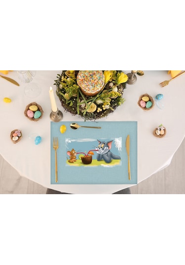 Adawall Home Tom And Jerry Kumaş Amerikan Servis 4'lü Set 35x50cm Çok Renkli