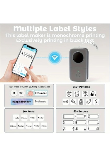 Willowhaven Phomemo Mor Etiket Yazıcı Kablosuz Portatif Mini Akıllı Sticker Makinesi Şablonlu