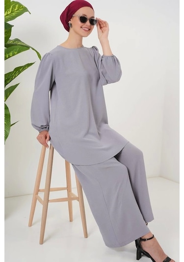 Defymoda Ayrobin Tunik Pantolon Alt Üst Takım 6712 - Gri Gri
