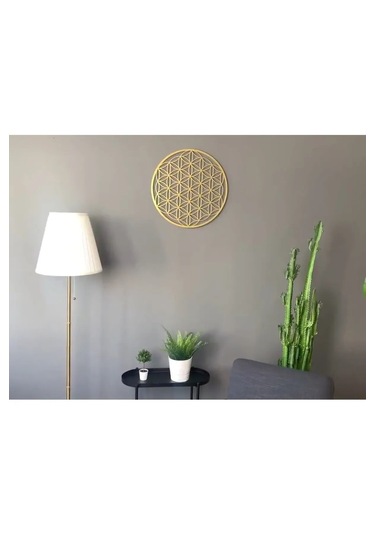 Yaşam Çiçeği Tekli Mdf Üzeri Gold Pleksi Duvar Dekorasyon