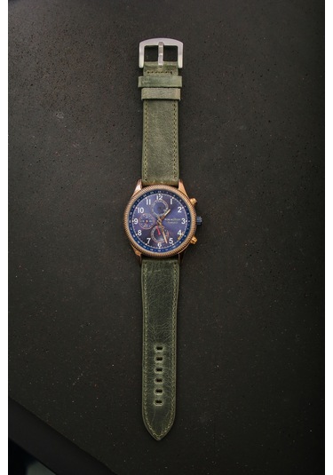 Hakiki Deri 24mm Akıllı Pimli Saat Kordonu Yeşil